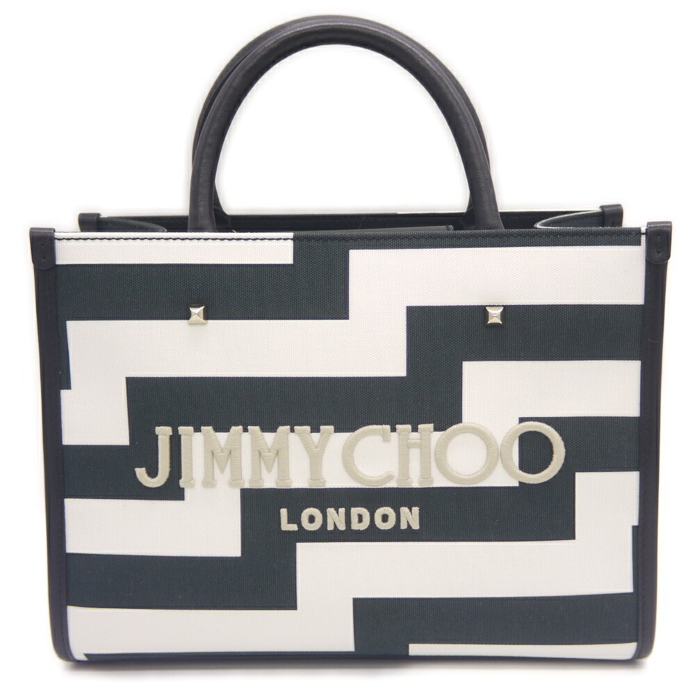 JIMMY CHOO Avenue Small Tote Bag/Shoulder Bag, Black x White